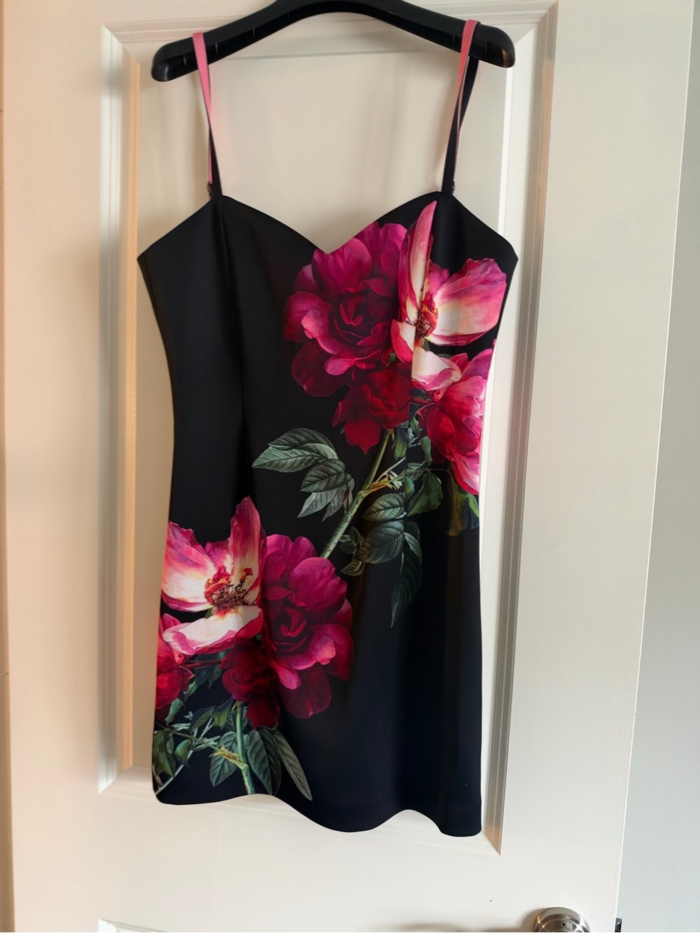 Alice + Olivia Black Mini Dress with Pink Floral Print